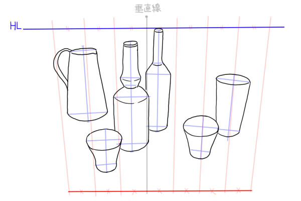 複数のvpがある本 書籍やグラス 瓶の描き方 絵師ノート