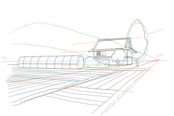 畑と家がある田舎風の風景の描き方 絵師ノート