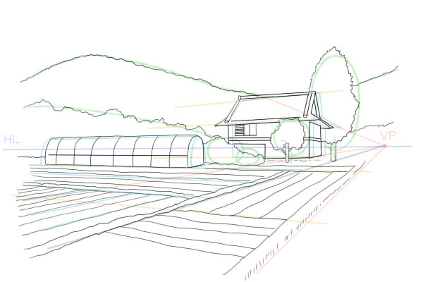 畑と家がある田舎風の風景の描き方 絵師ノート