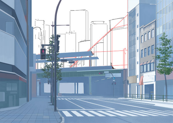 舗装された道路と高架線の描き方 絵師ノート