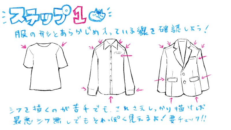 服のシワが苦手な人必見 1番かんたんなシワの描き方 覚え方3ステップ 絵師ノート